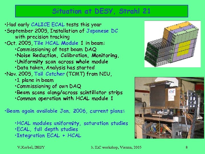 Situation at DESY, Strahl 21 • Had early CALICE ECAL tests this year •