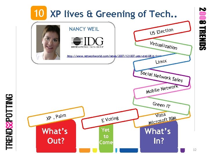 NANCY WEIL 2008 TRENDS 10 XP lives & Greening of Tech. . tion S