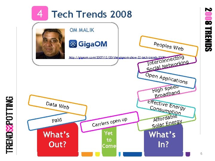 2008 TRENDS 4 Tech Trends 2008 OM MALIK Peopl es We b ting onnec