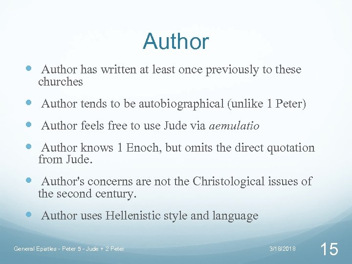 Author has written at least once previously to these churches Author tends to be
