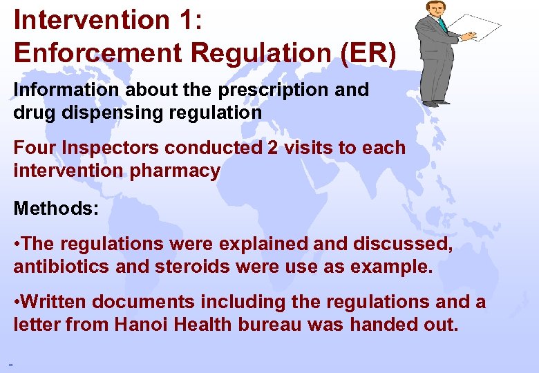Intervention 1: Enforcement Regulation (ER) Information about the prescription and drug dispensing regulation Four