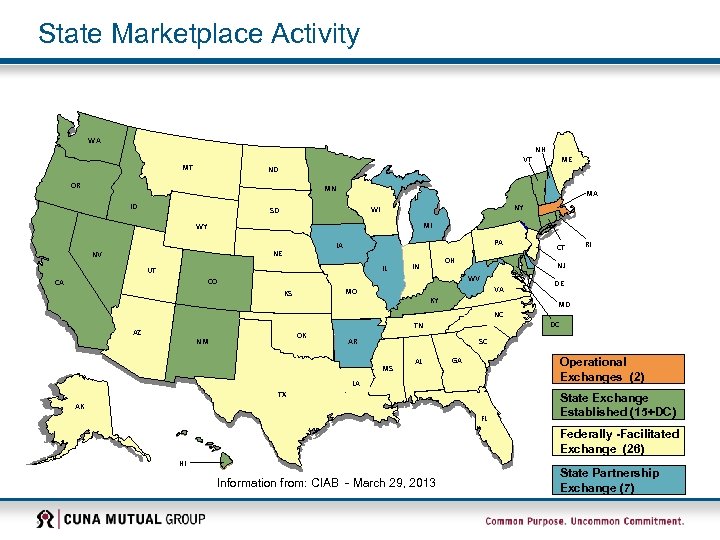 State Marketplace Activity WA NH VT MT ME ND OR MN ID MA NY