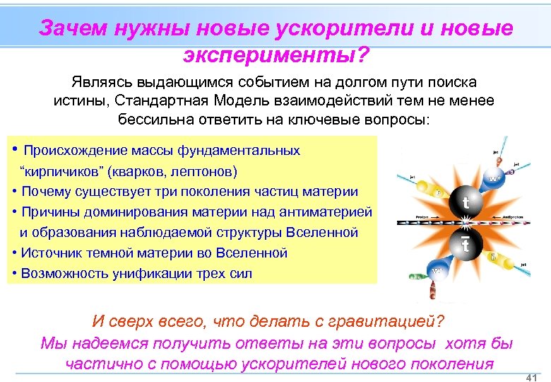 Зачем нужны новые ускорители и новые эксперименты? Являясь выдающимся событием на долгом пути поиска