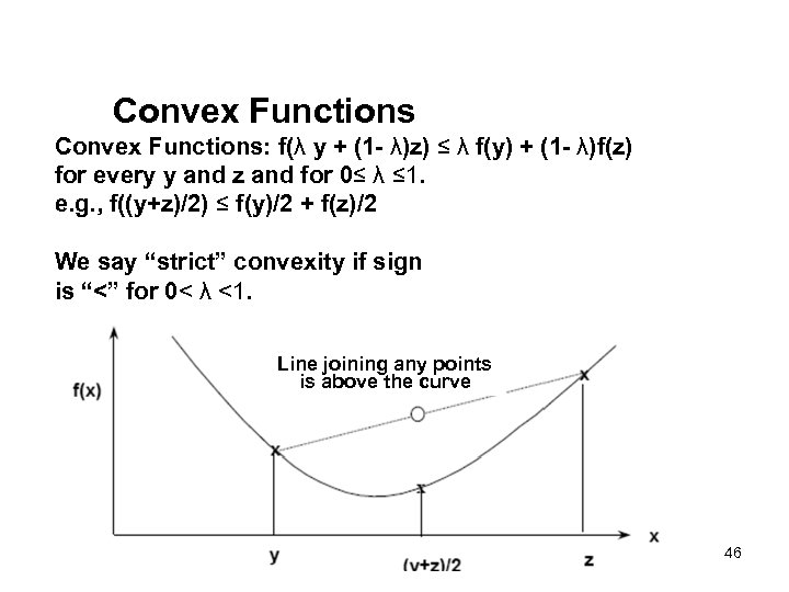 Convex Functions: f(λ y + (1 - λ)z) ≤ λ f(y) + (1 -