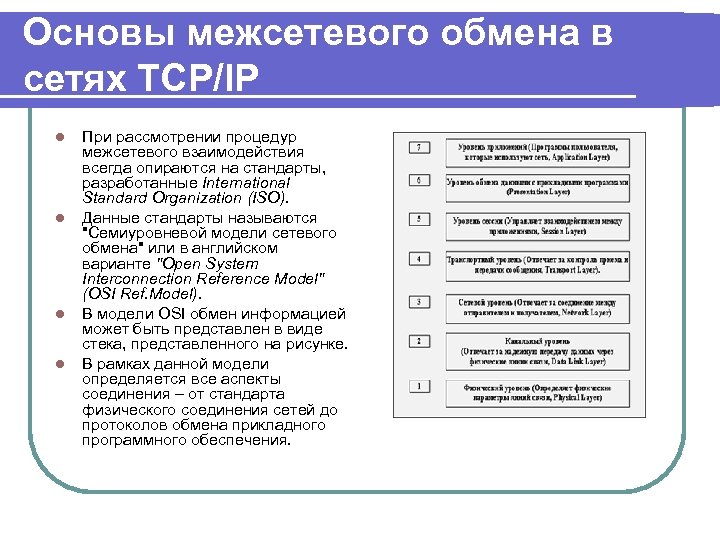 Основы межсетевого обмена в сетях TCP/IP l l При рассмотрении процедур межсетевого взаимодействия всегда