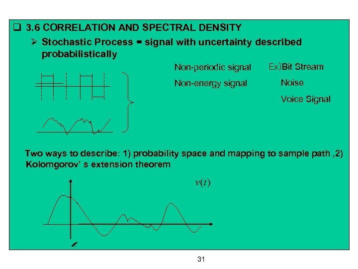 q 3. 6 CORRELATION AND SPECTRAL DENSITY Ø Stochastic Process = signal with uncertainty