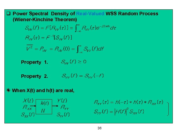 q Power Spectral Density of Real-Valued WSS Random Process (Wiener-Kinchine Theorem) Property 1. Property