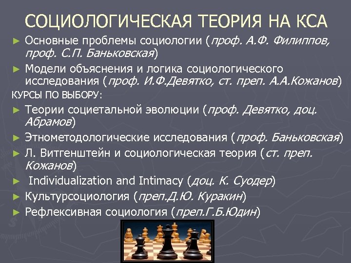 СОЦИОЛОГИЧЕСКАЯ ТЕОРИЯ НА КСА Основные проблемы социологии (проф. А. Ф. Филиппов, проф. С. П.