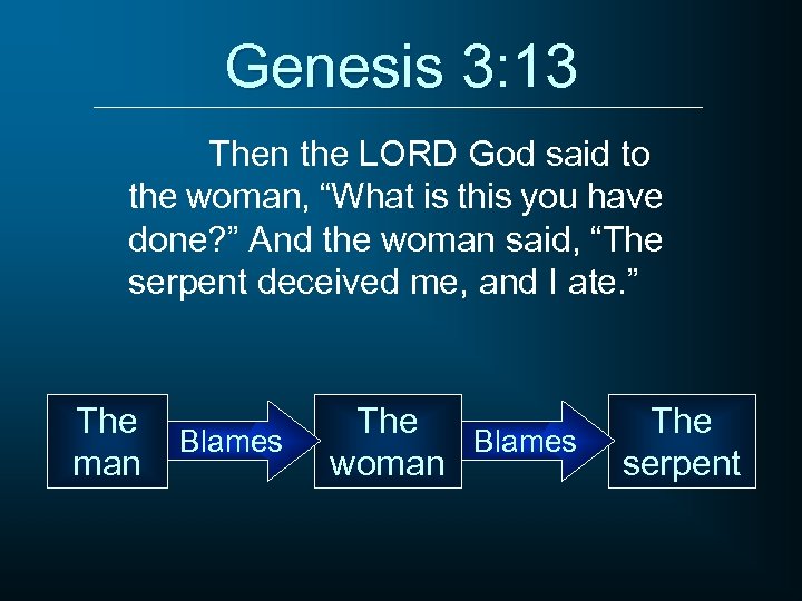 Genesis 3: 13 Then the LORD God said to the woman, “What is this