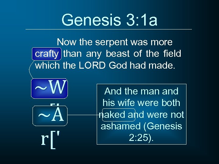 Genesis 3: 1 a Now the serpent was more crafty than any beast of