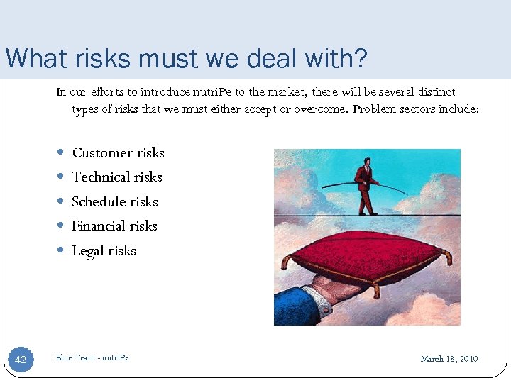 What risks must we deal with? In our efforts to introduce nutri. Pe to