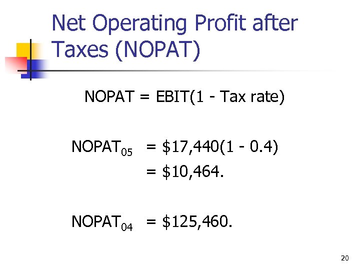 Net Operating Profit after Taxes (NOPAT) NOPAT = EBIT(1 - Tax rate) NOPAT 05