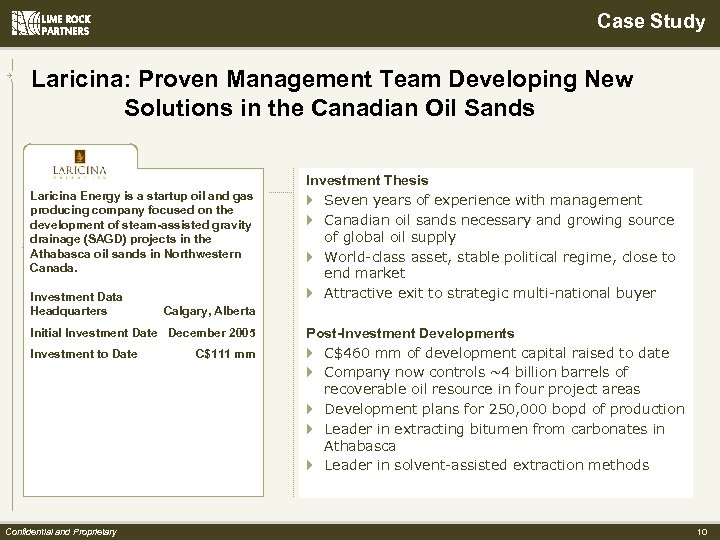 Case Study Laricina: Proven Management Team Developing New Solutions in the Canadian Oil Sands