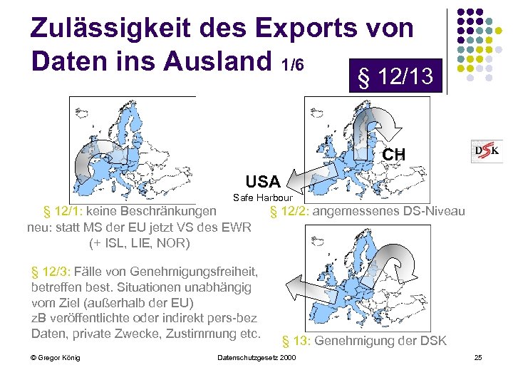 Zulässigkeit des Exports von Daten ins Ausland 1/6 § 12/13 CH USA Safe Harbour