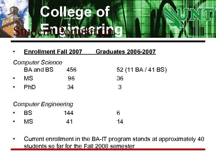 College of Engineering Student Population • Enrollment Fall 2007 Graduates 2006 -2007 Computer Science