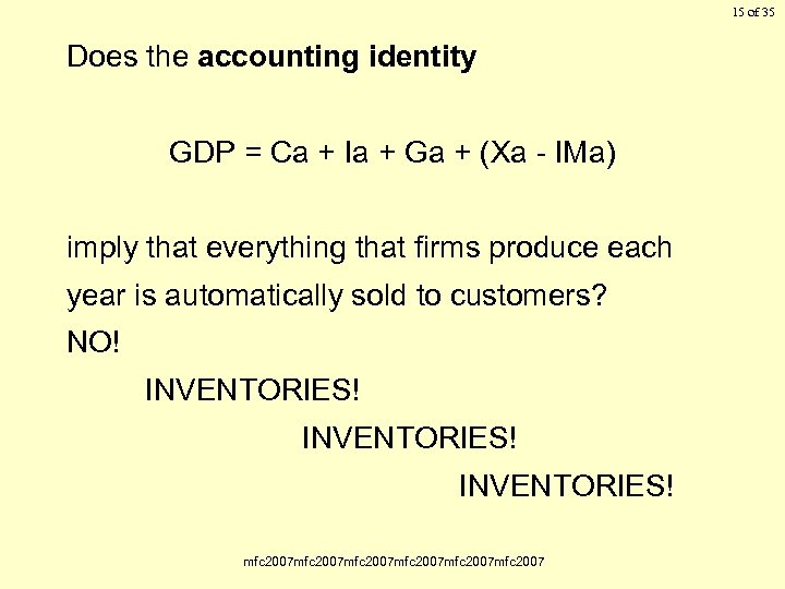 15 of 35 Does the accounting identity GDP = Ca + Ia + Ga