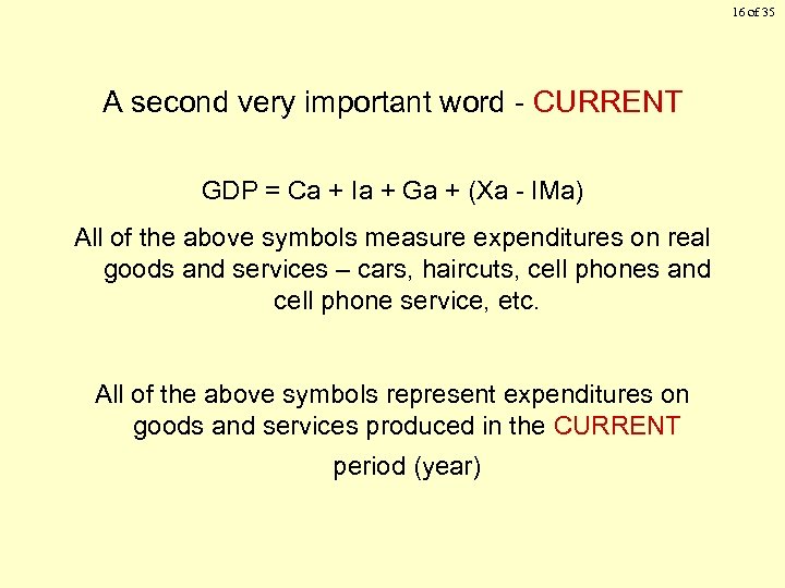 16 of 35 A second very important word - CURRENT GDP = Ca +