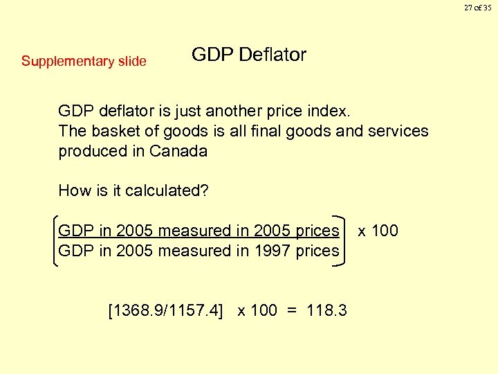 27 of 35 Supplementary slide GDP Deflator GDP deflator is just another price index.