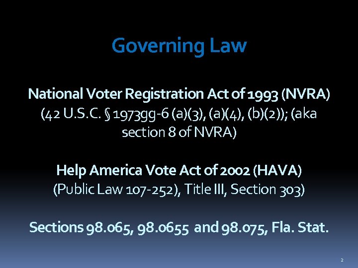 Governing Law National Voter Registration Act of 1993 (NVRA) (42 U. S. C. §