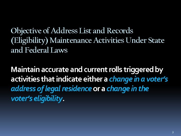 Objective of Address List and Records (Eligibility) Maintenance Activities Under State and Federal Laws