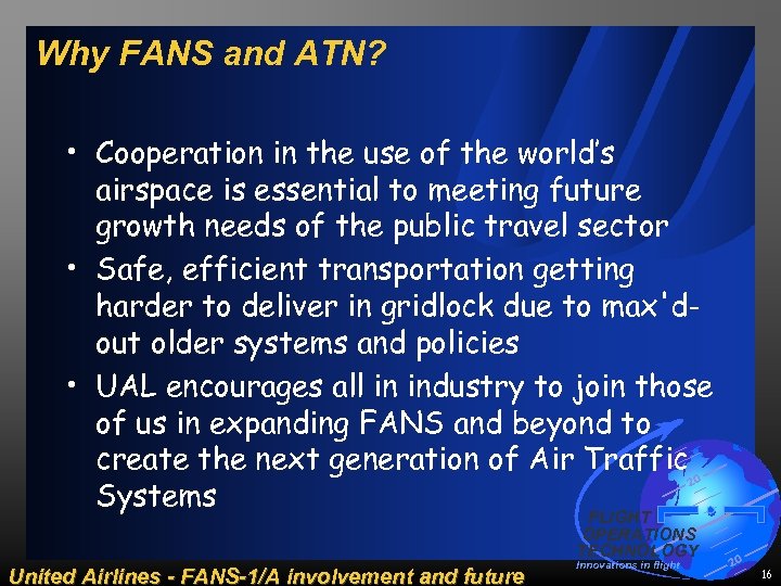 FANS-1 A involvement and future 20 FLIGHT OPERATIONS TECHNOLOGY