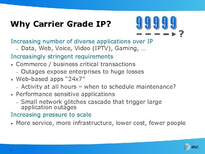 Why Carrier Grade IP? ? Increasing number of diverse applications over IP – Data,