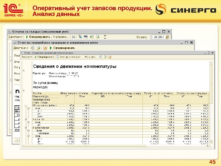 Оперативный учет запасов продукции. Анализ данных 45 