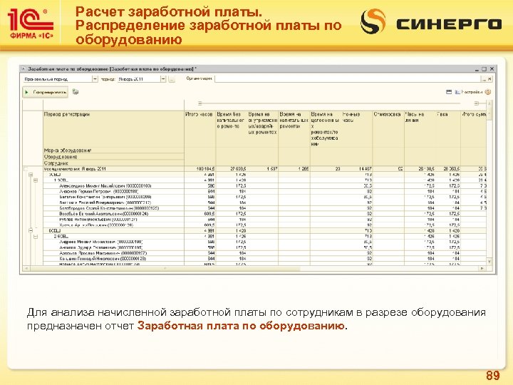 Расчет заработной платы. Распределение заработной платы по оборудованию Для анализа начисленной заработной платы по