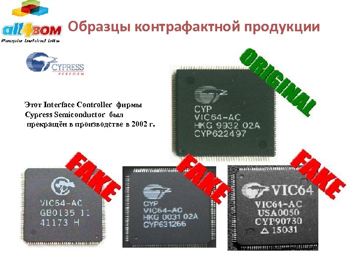 Образцы контрафактной продукции Этот Interface Controller фирмы Cypress Semiconductor был прекращён в производстве в