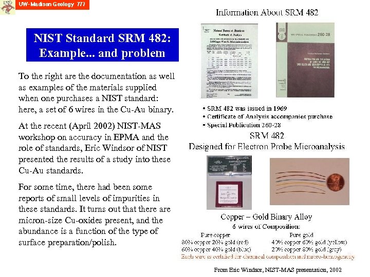 NIST Standard SRM 482: Example. . . and problem To the right are the