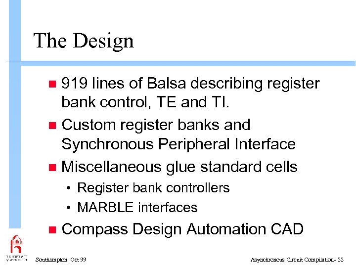 The Design 919 lines of Balsa describing register bank control, TE and TI. n