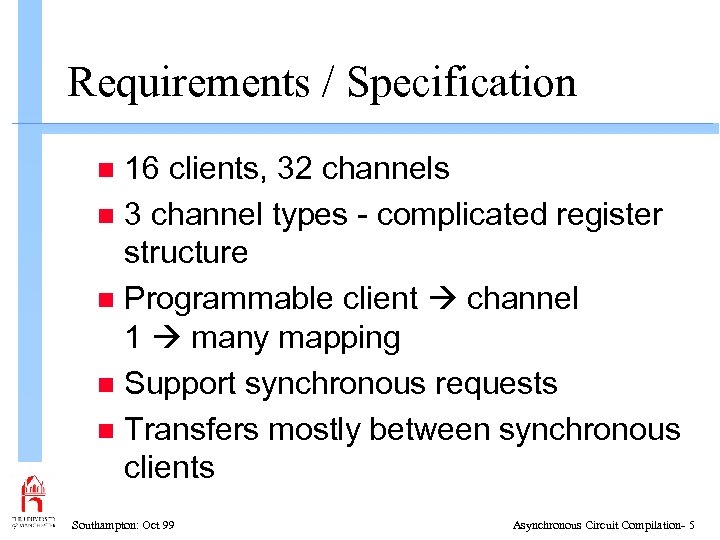 Requirements / Specification 16 clients, 32 channels n 3 channel types - complicated register