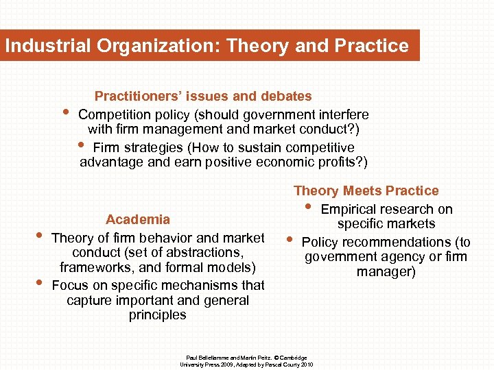 Industrial Organization: Theory and Practice • • • Practitioners’ issues and debates Competition policy
