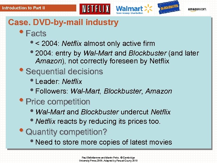 Introduction to Part II Case. DVD-by-mail industry • Facts • < 2004: Netflix almost