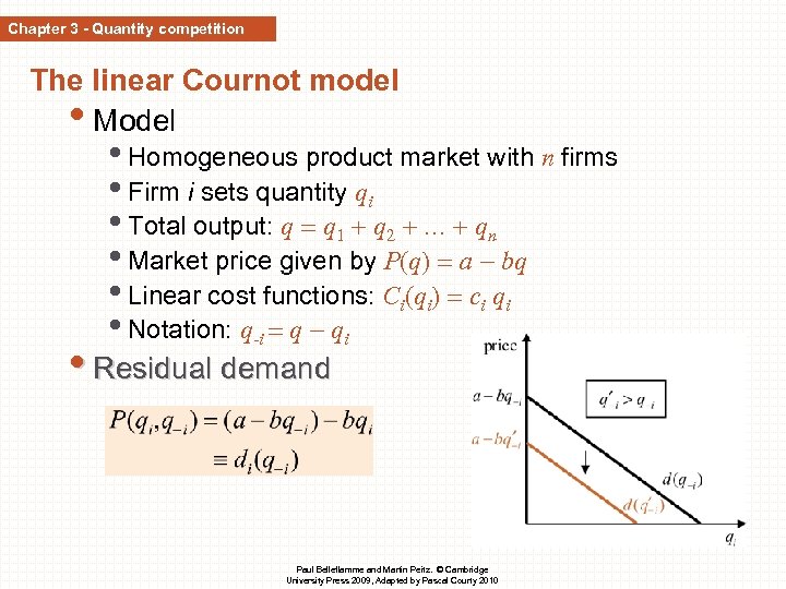 Chapter 3 - Quantity competition The linear Cournot model • Model • Homogeneous product