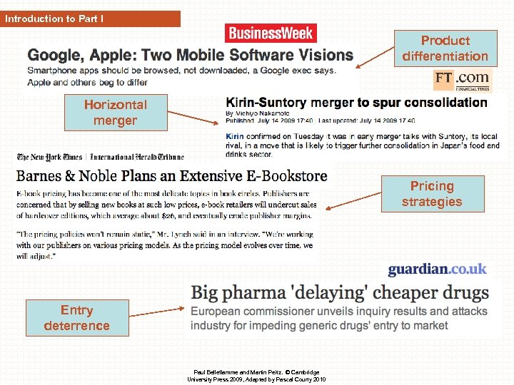 Introduction to Part I Product differentiation Horizontal merger Pricing strategies Entry deterrence Paul Belleflamme