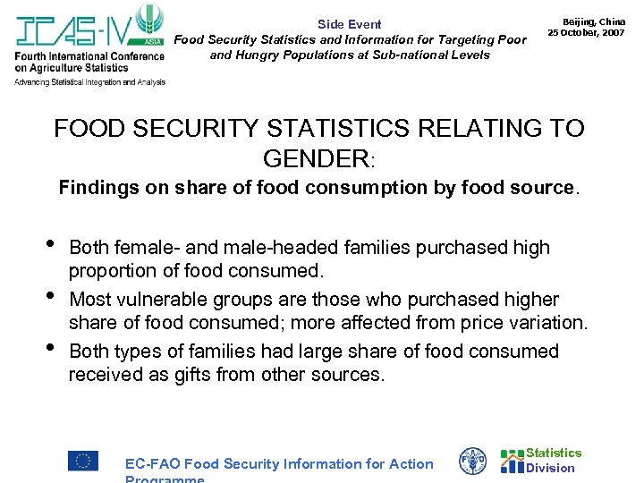 Side Event Food Security Statistics and Information for Targeting Poor and Hungry Populations at
