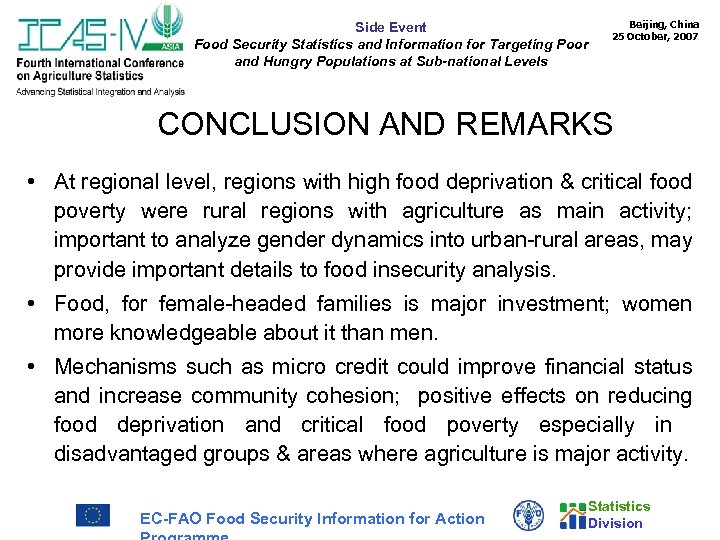 Side Event Food Security Statistics and Information for Targeting Poor and Hungry Populations at