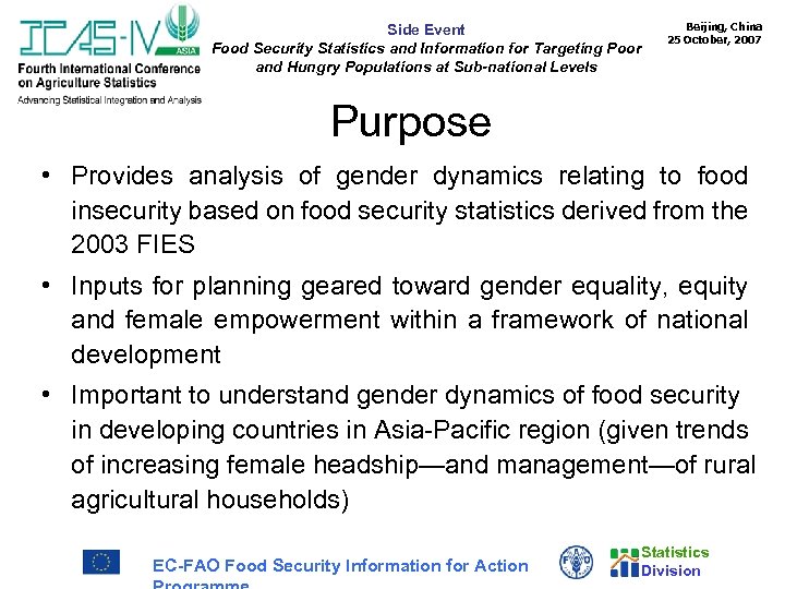 Side Event Food Security Statistics and Information for Targeting Poor and Hungry Populations at