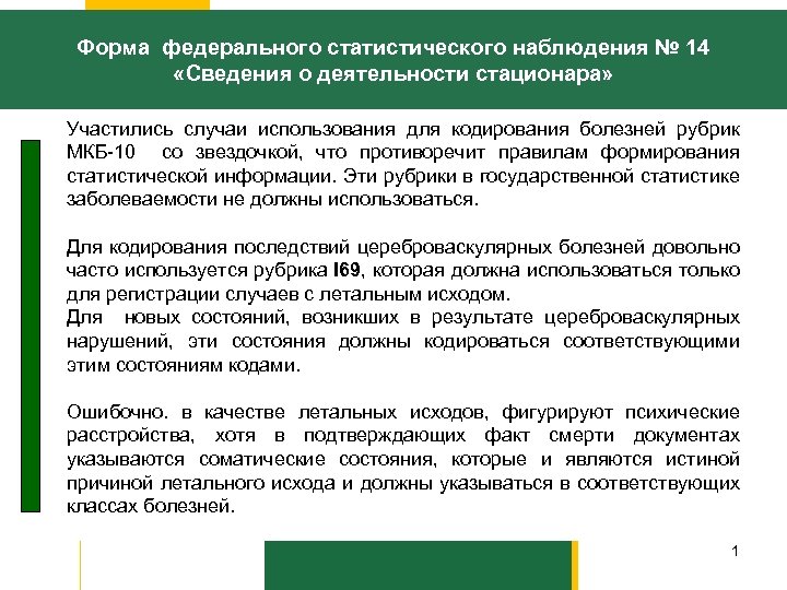Форма федерального статистического наблюдения № 14 «Сведения о деятельности стационара» Участились случаи использования для