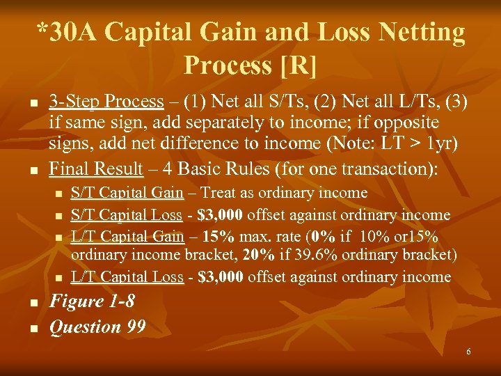 *30 A Capital Gain and Loss Netting Process [R] n n 3 -Step Process