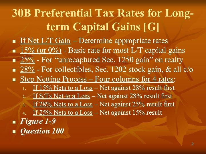 30 B Preferential Tax Rates for Longterm Capital Gains [G] n n n If