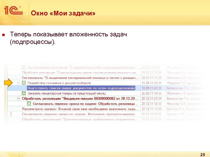 Окно «Мои задачи» n Теперь показывает вложенность задач (подпроцессы). 25 