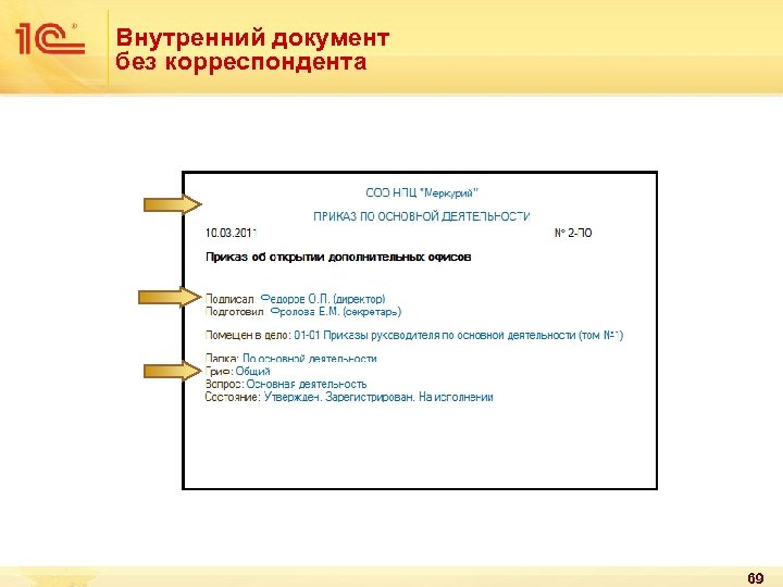 Внутренний документ без корреспондента 69 