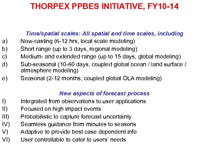 THORPEX PPBES INITIATIVE, FY 10 -14 e) Time/spatial scales: All spatial and time scales,