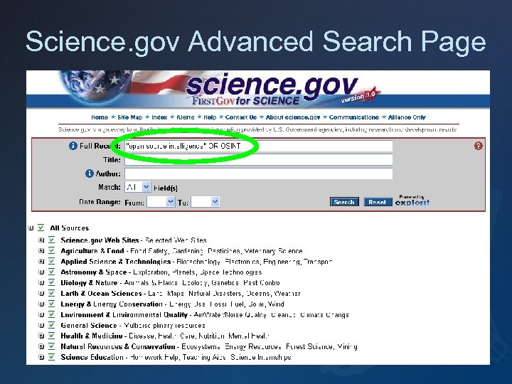 Science. gov Advanced Search Page 