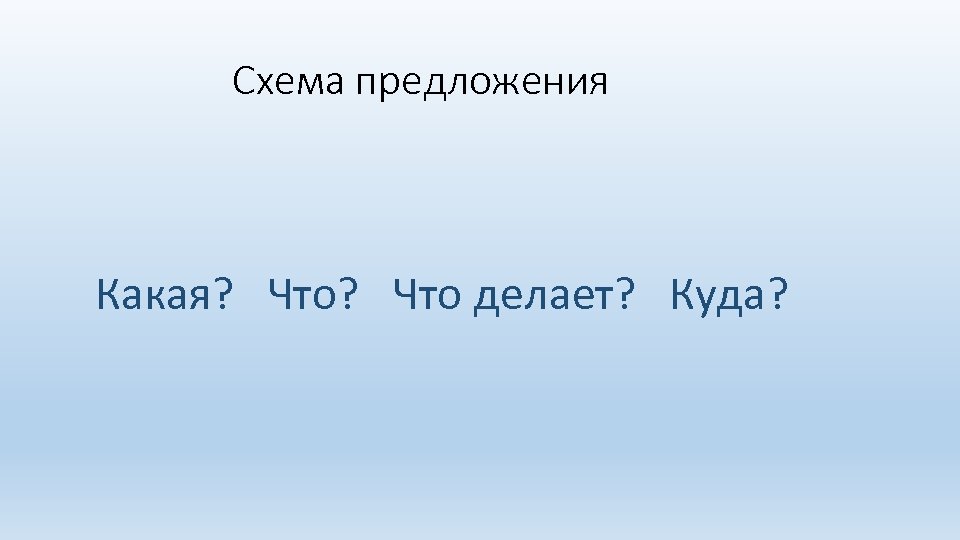 Схема предложения Какая? Что делает? Куда? 