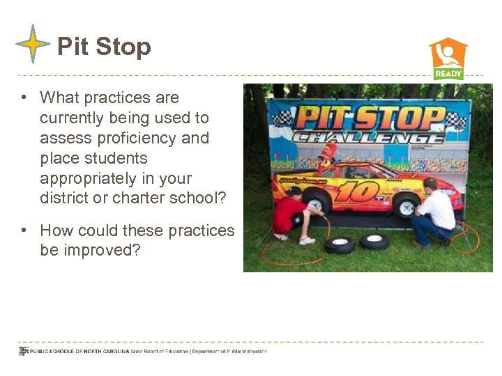  Pit Stop • What practices are currently being used to assess proficiency and