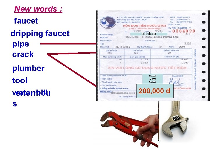 New words : faucet dripping faucet pipe crack plumber tool water bill enormou s