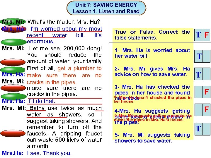 Unit 7: SAVING ENERGY Lesson 1. Listen and Read Mrs. Mi: What’s the matter,